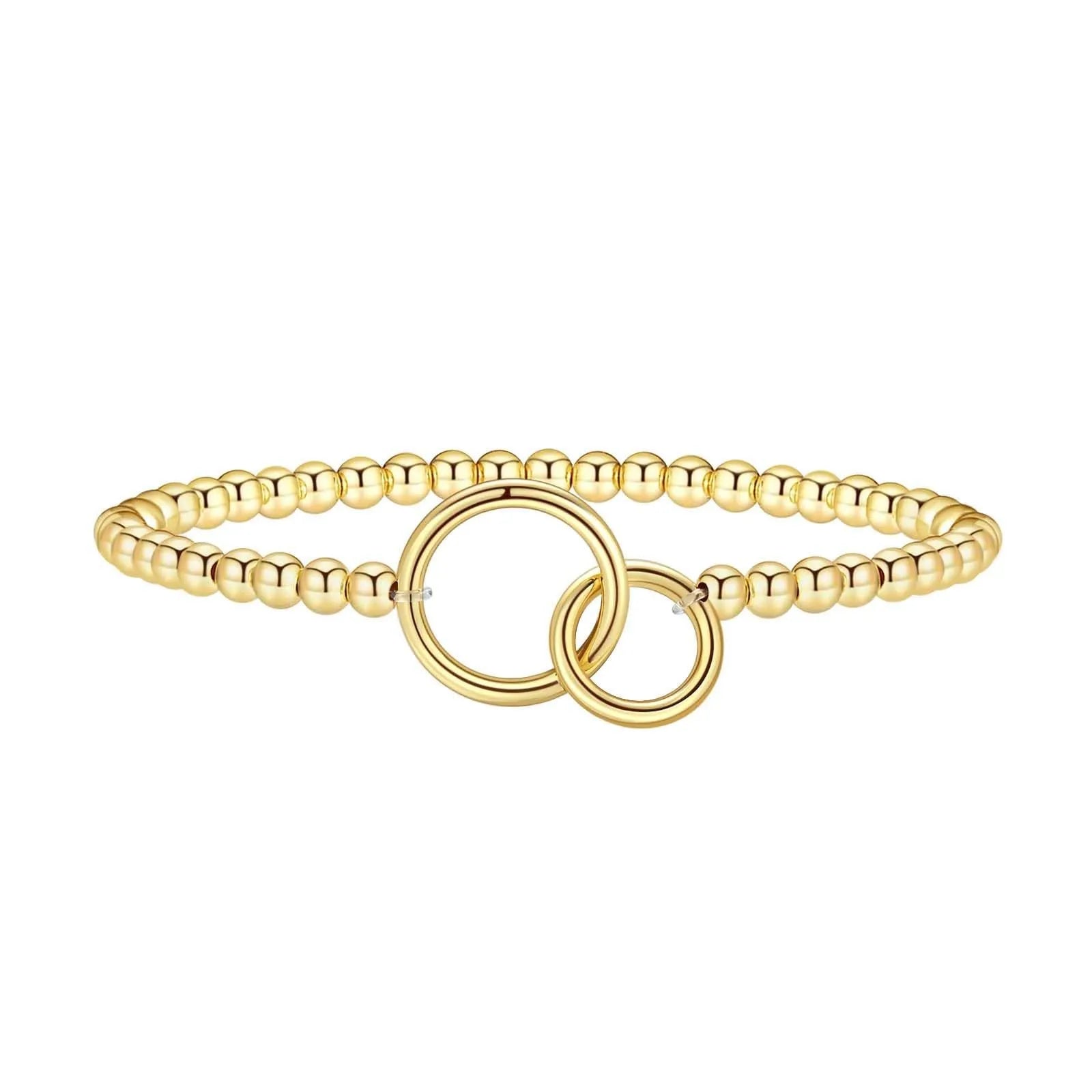 Adjustable stainless steel beaded bracelet for women in a geometric design with round beads.