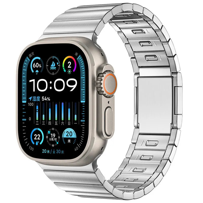Stainless steel magnetic buckle watch strap for Apple Watch in black and silver colours