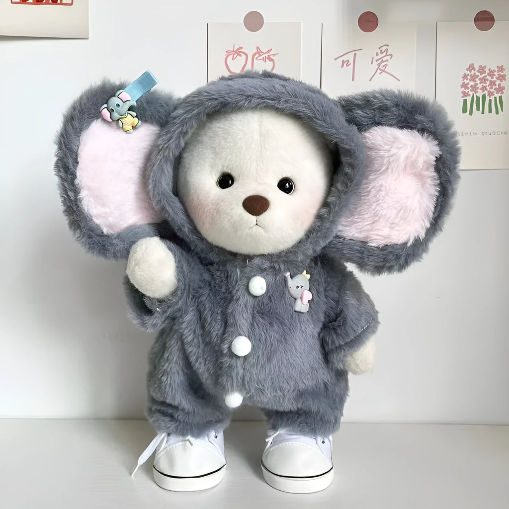 Grey elephant pattern plush jumpsuit for 30cm Lina Bear teen dolls