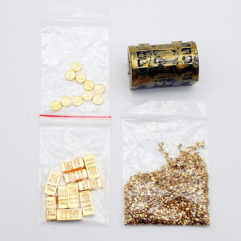 Alloy gold coin treasure box miniature accessory with gold bars and ingots for doll house displays