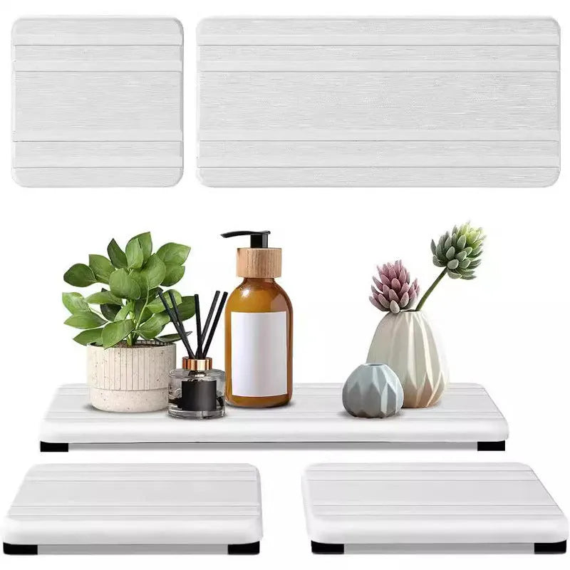 Square solid colour diatom oil bathroom countertop draining mat in three colour options