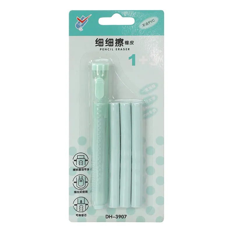 Push type children's automatic eraser in four colours with 12x8cm PVC construction