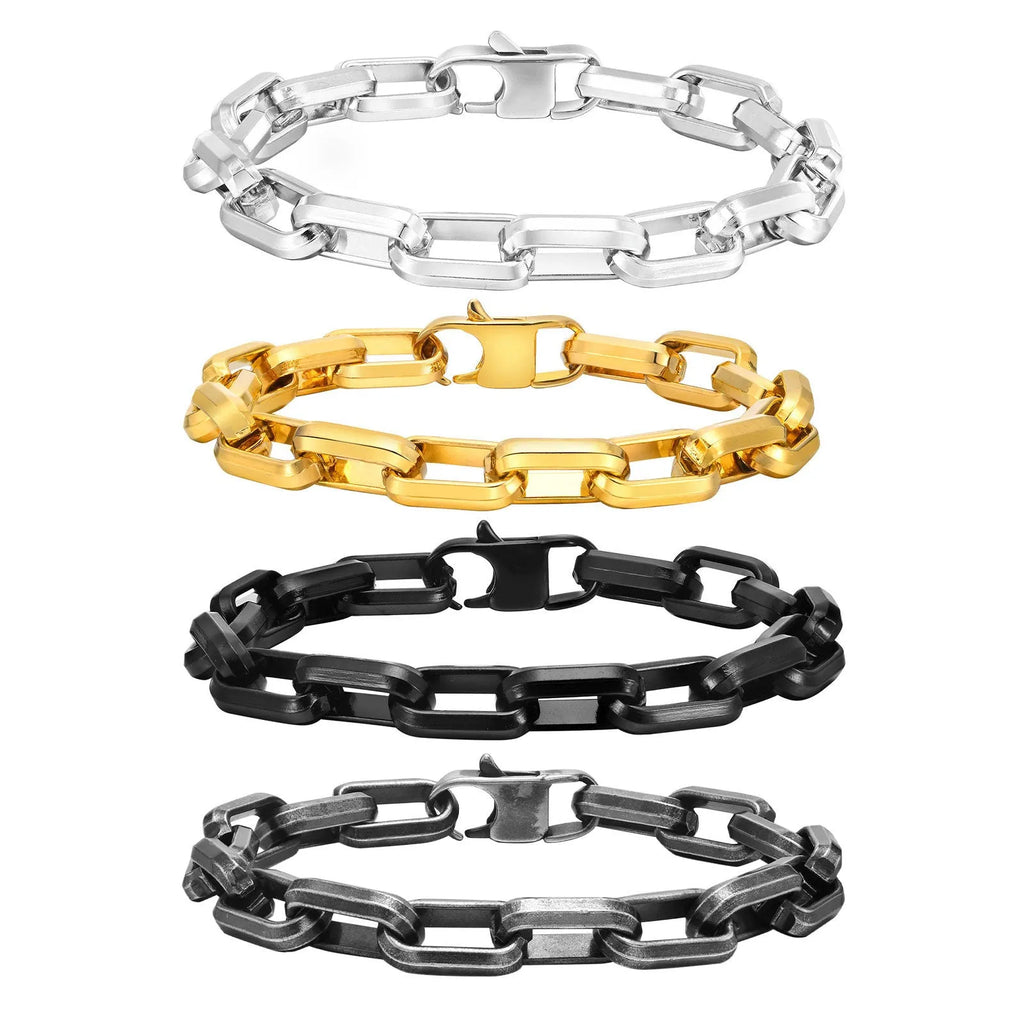 Men's titanium steel square link bracelet in electroplated black finish with geometric design