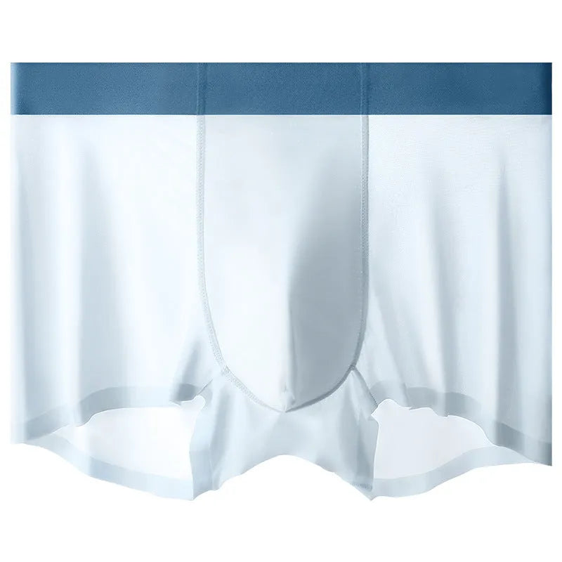 Men's Ice Silk graphene antibacterial shorts in bean green colour showing seamless design