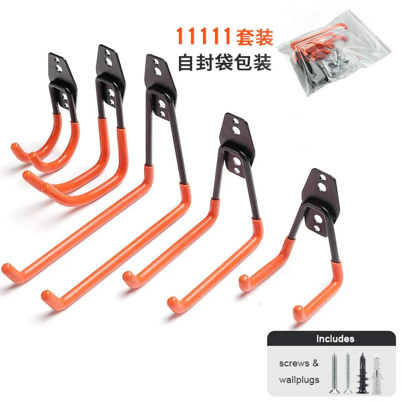 Carbon steel fixed storage hook for wire-wrap board, shown in bright orange