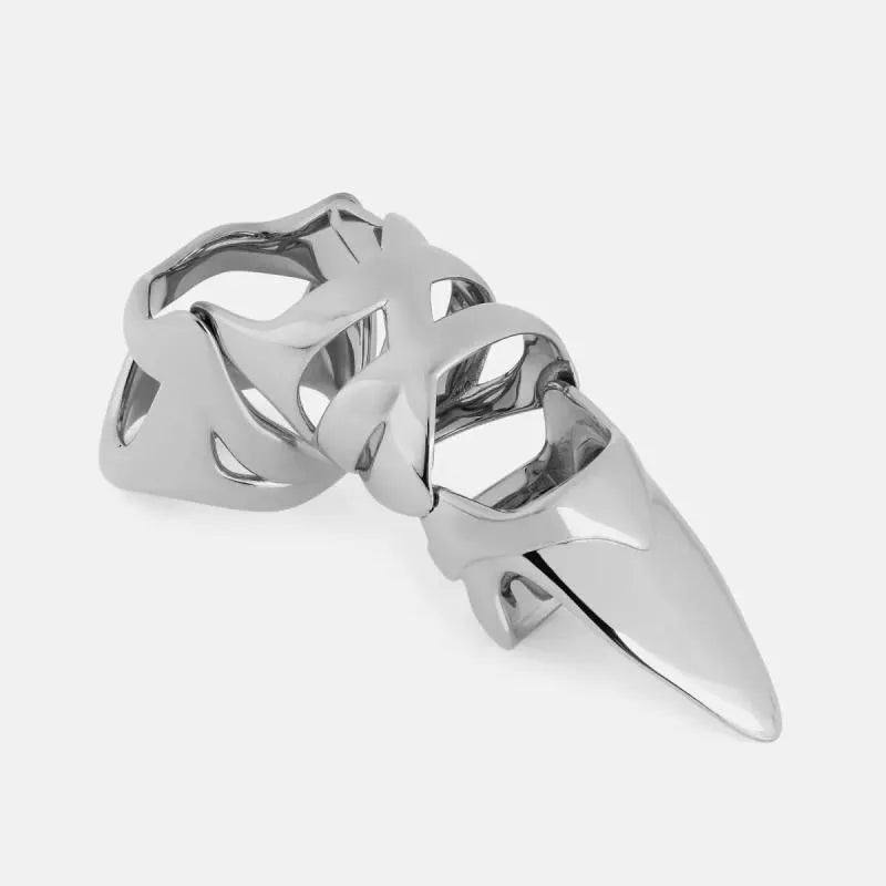 Silver punk armour fashion ring made from alloy, shown as a single finger cover.