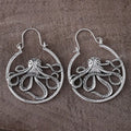 Vintage antique silver octopus earrings with detailed tentacle modelling on zinc alloy