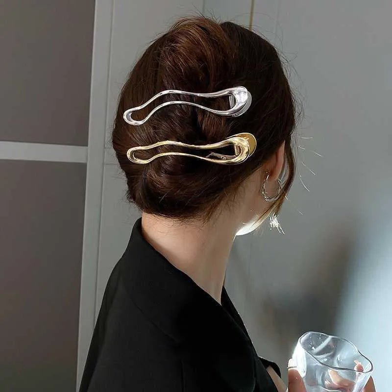 Gold and silver zinc alloy barrettes in square, arc, and triangle shapes for women
