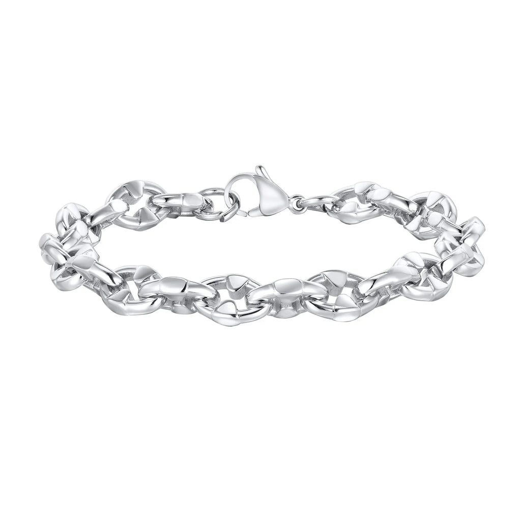 Handmade stainless steel geometric link chain bracelet in steel colour