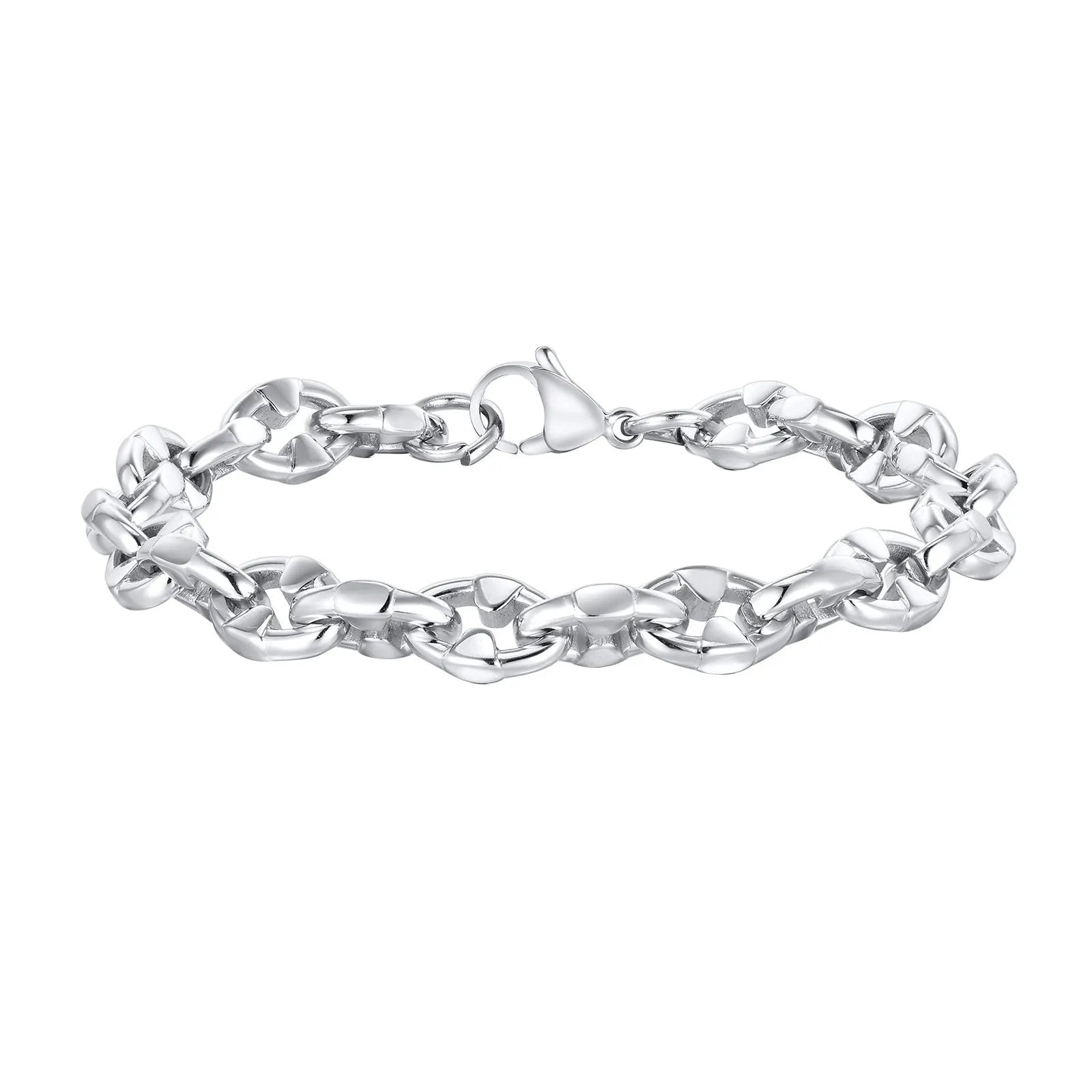 Handmade stainless steel geometric link chain bracelet in steel colour