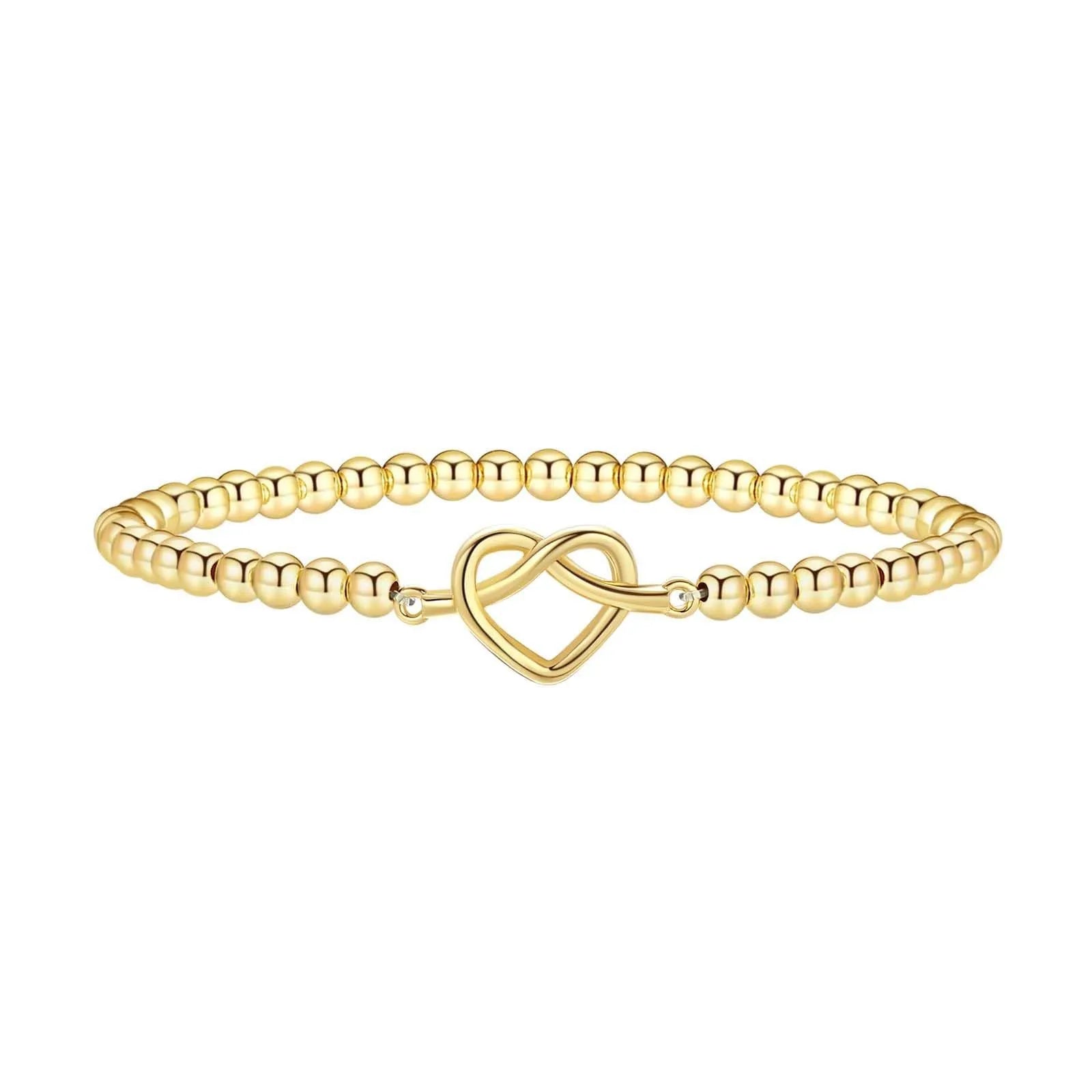 Adjustable stainless steel beaded bracelet for women in a geometric design with round beads.