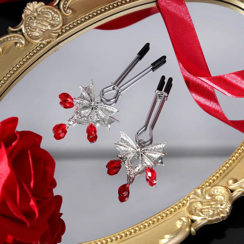 Silver bat nipple clamp adjustable clitoral clip with alloy construction