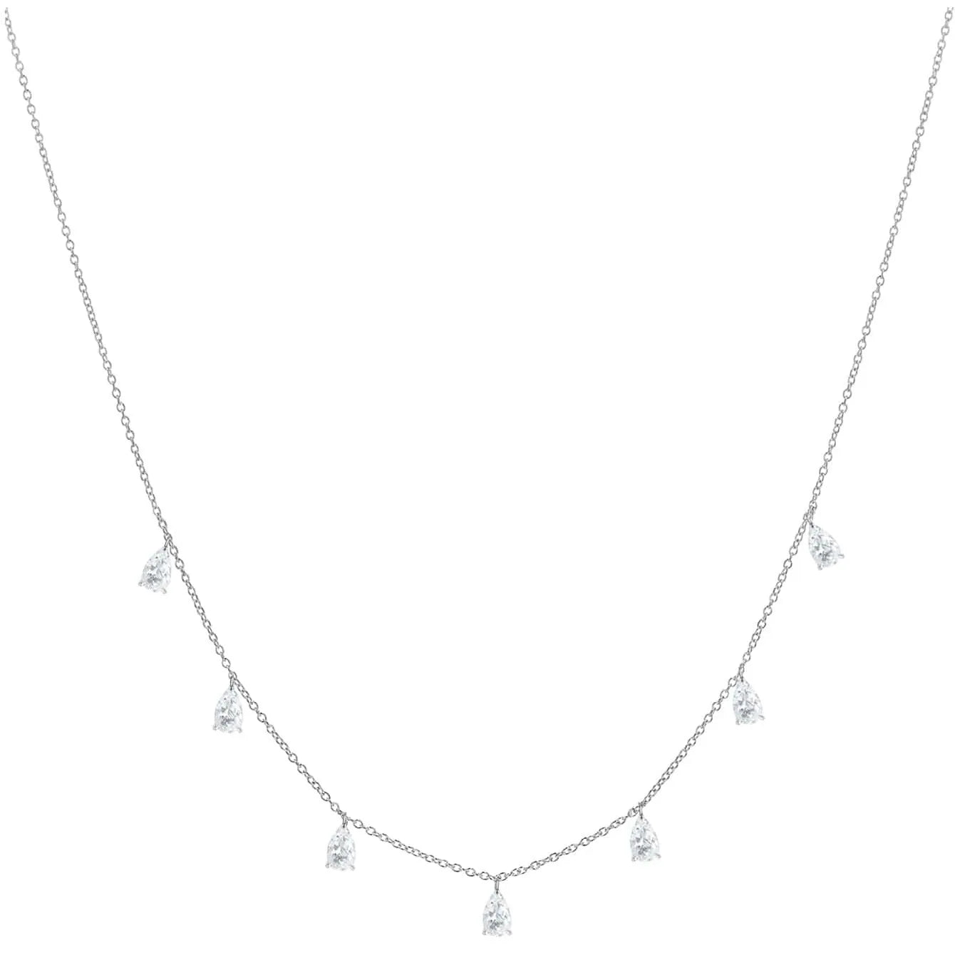 925 silver drop-shaped artificial zircon pendant necklace with an O-shaped chain on a model, showing the adjustable length.