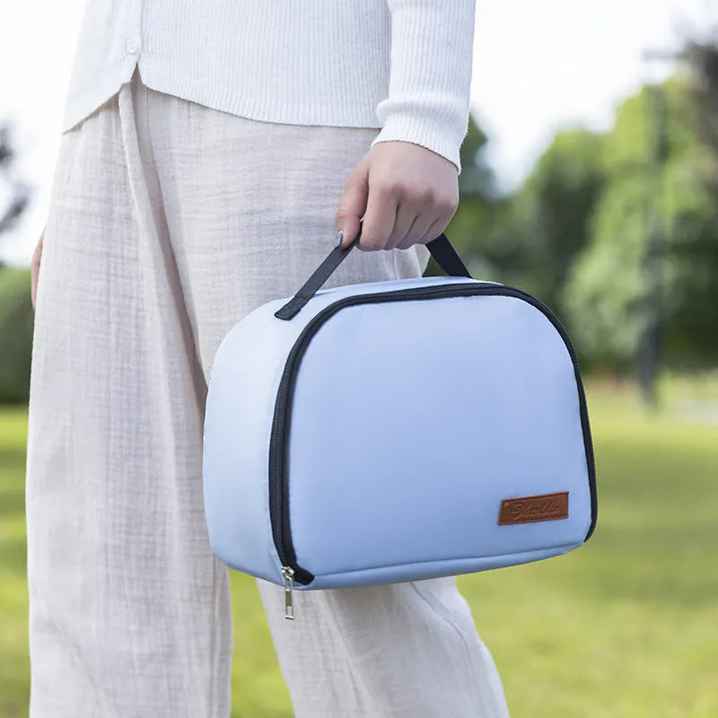 Insulated lunch bag with bento compartment in textured cloth material
