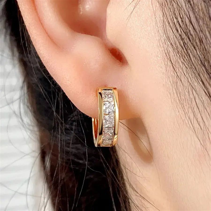 Geometric quadrilateral copper earrings with gold or silver finish for women's fashion jewellery