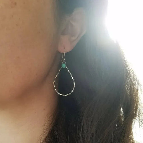 Bohemian geometric circle drop earrings in antique silver alloy with turquoise-inspired design