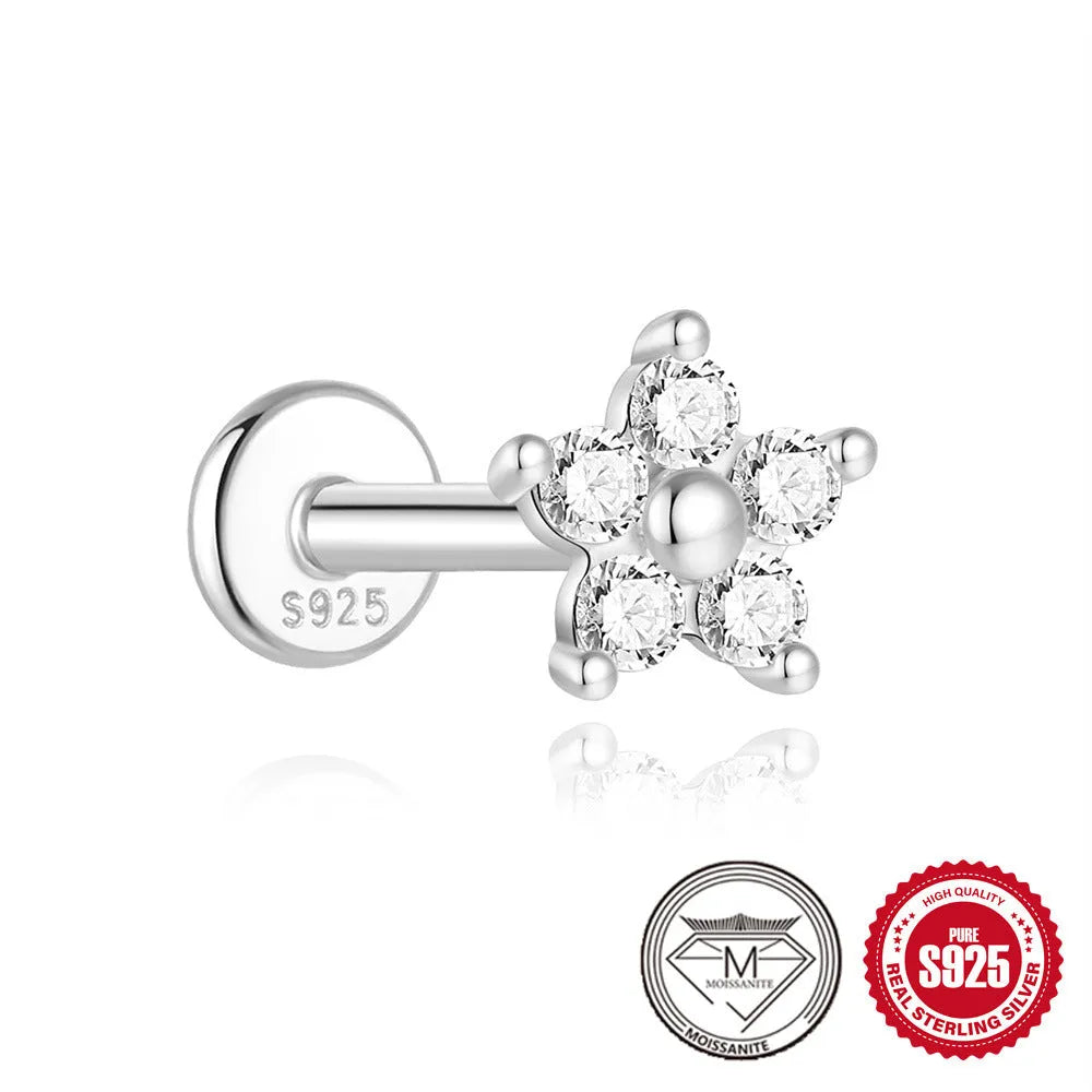 S925 sterling silver petal diamond stud earrings in platinum colour geometric debris style