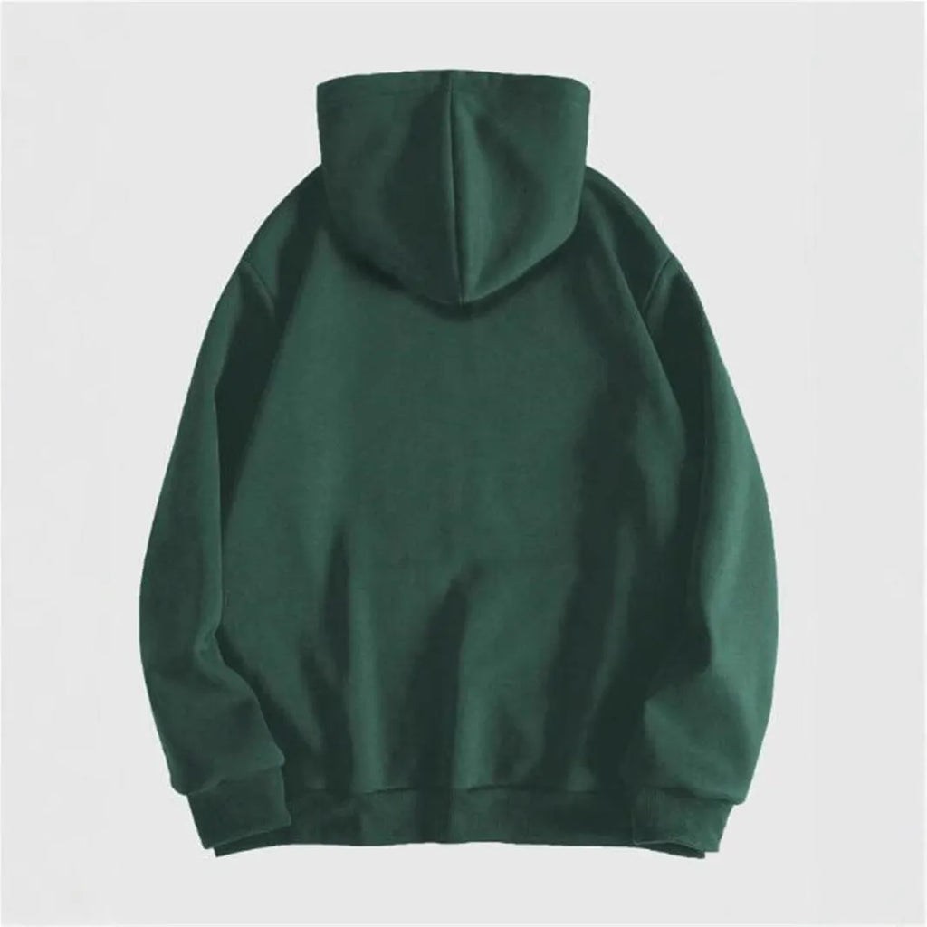 Men's black hooded sweatshirt with a large green skull print on the front, long sleeves.