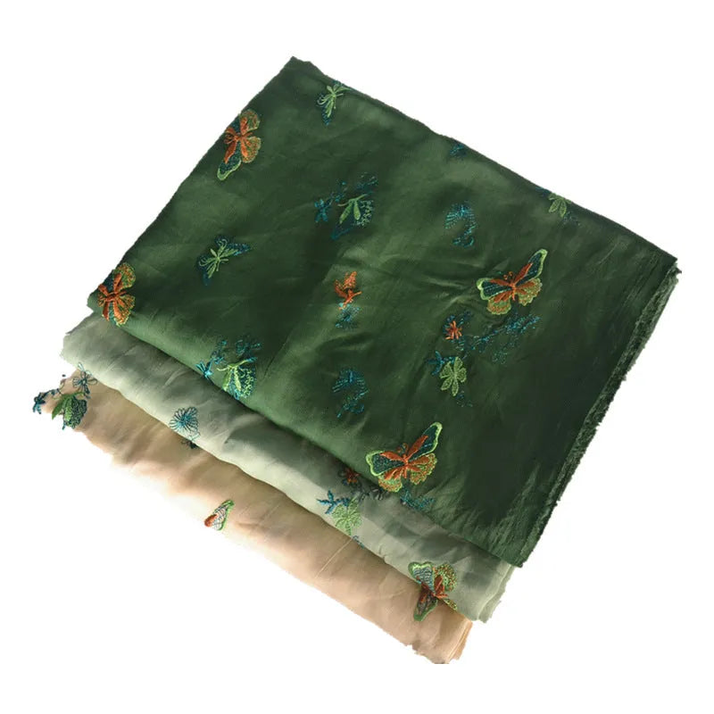 Pure ramie embroidery cloth fabric for Hanfu in beige, green and dark green colours