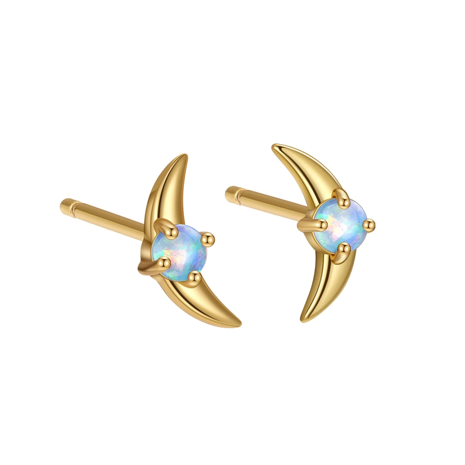 A pair of women's geometric earrings in 925 silver with a blue stone and gold electroplated finish.