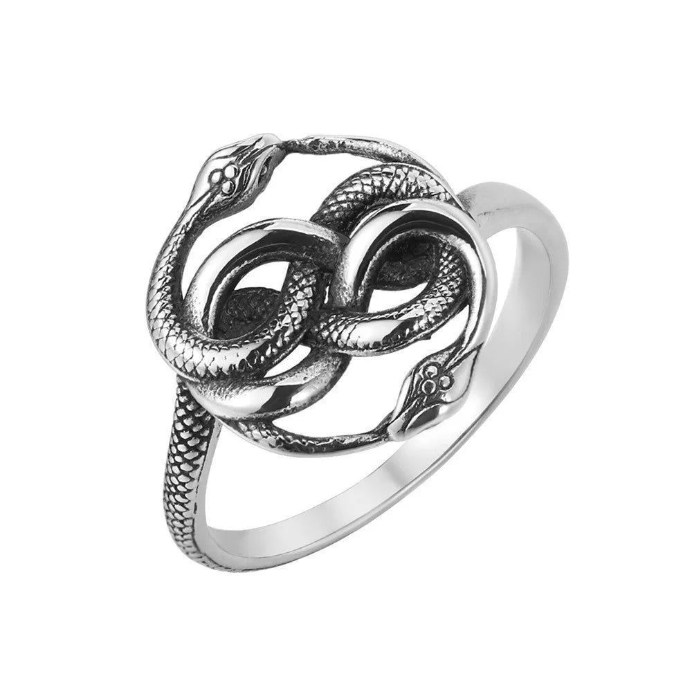 Titanium steel snake ring with double snake cold wind design in steel colour