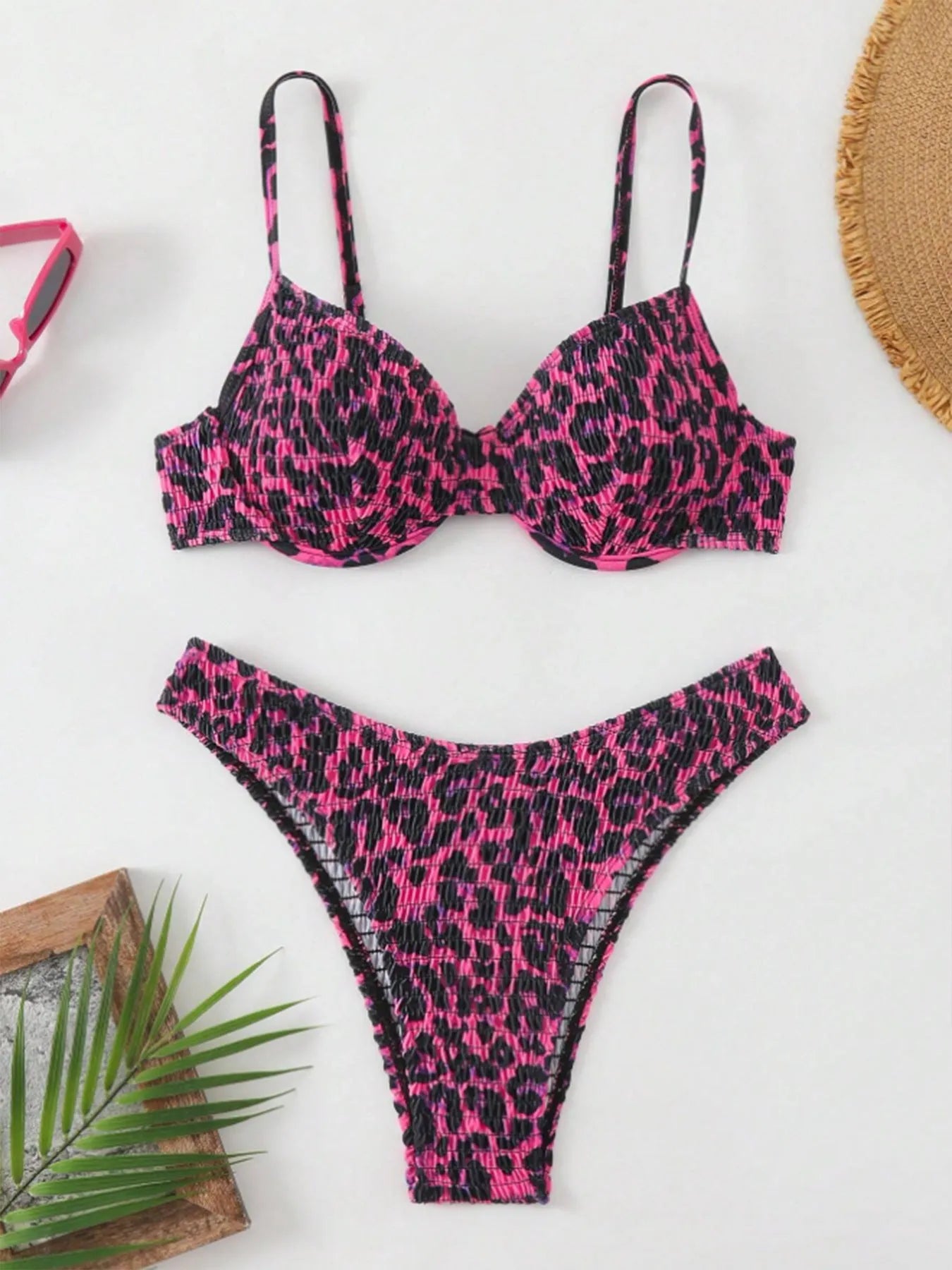 Leopard print bikini swimsuit for women with backless design in brown mixed colour