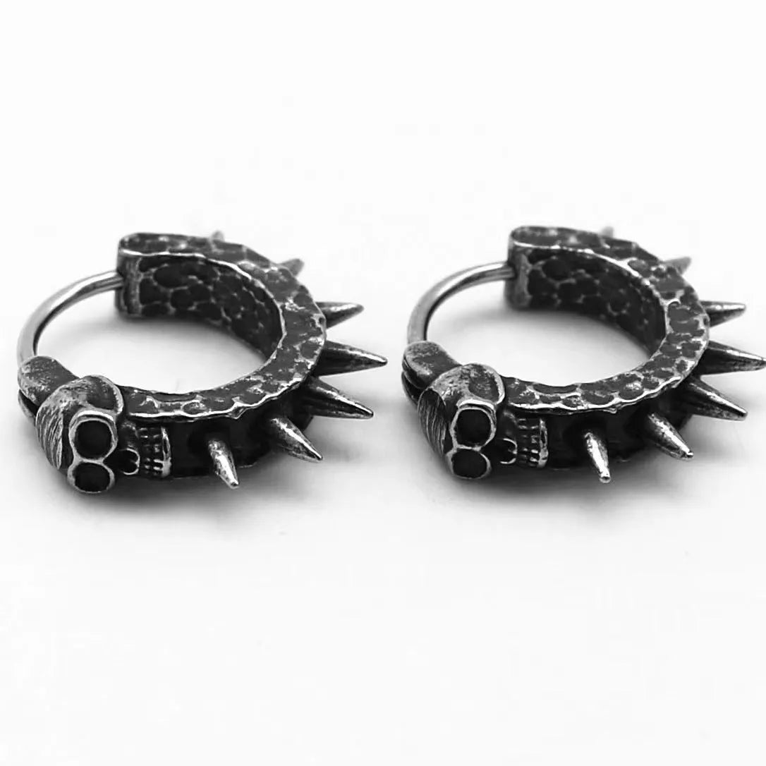 Geometric alloy earrings with punk motorcycle design in retro black copper colour