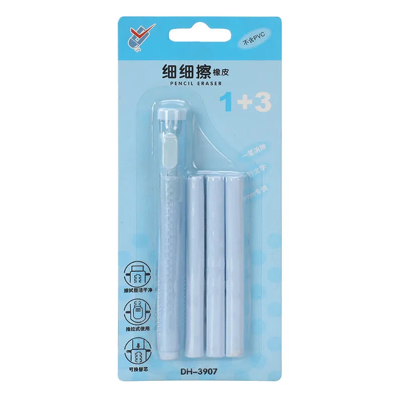 Push type children's automatic eraser in four colours with 12x8cm PVC construction