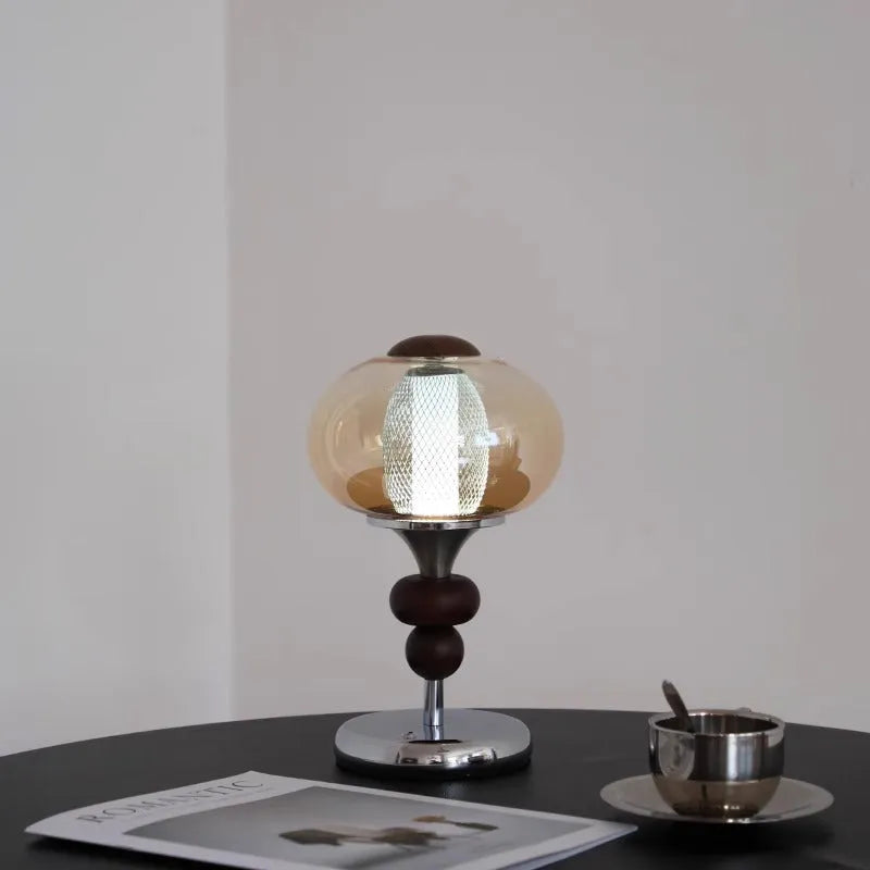 Solid wood rechargeable table lamp with touch control for dimming and three colour options