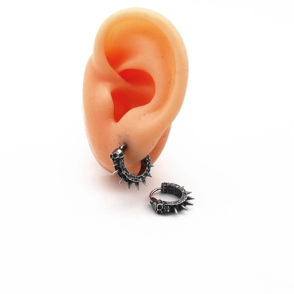 Geometric alloy earrings with punk motorcycle design in retro black copper colour
