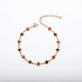 Adjustable stainless steel bracelet with heart symbol in multiple colour options showing 17+5cm length