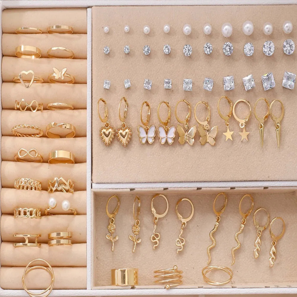 108 gold and yellow alloy geometric earrings with round pearl-like elements arranged in bulk set