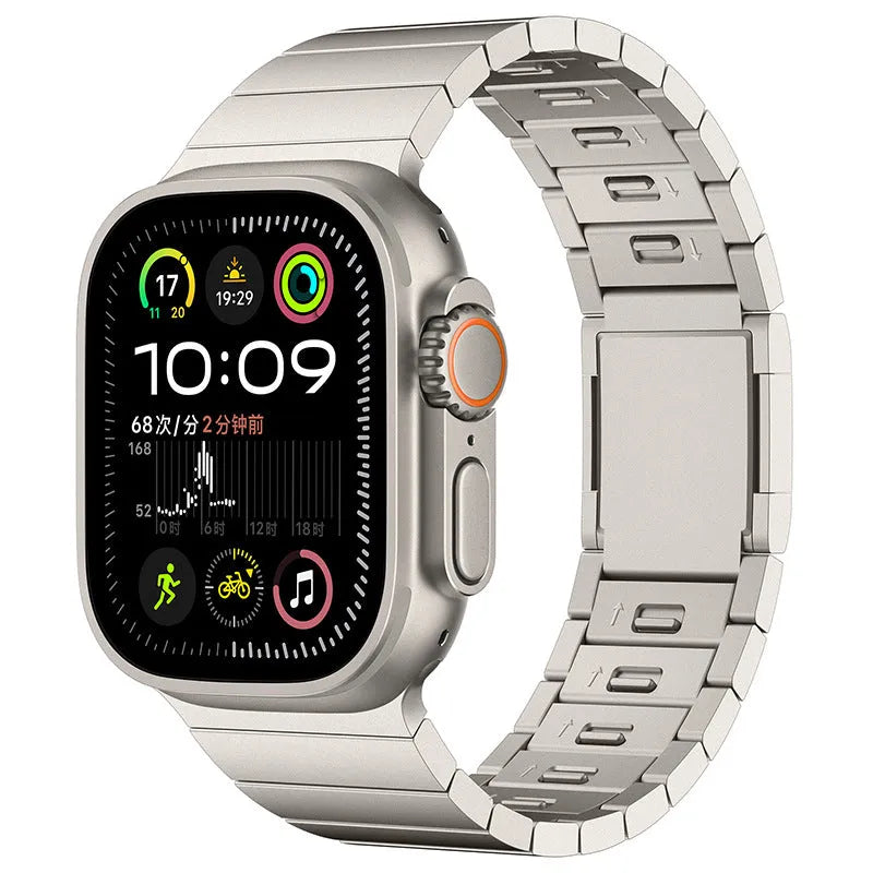 Stainless steel magnetic buckle watch strap for Apple Watch in black and silver colours