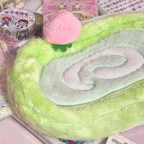 Honeydew Roll Swiss Roll Cake design velvet pencil case in Korean style
