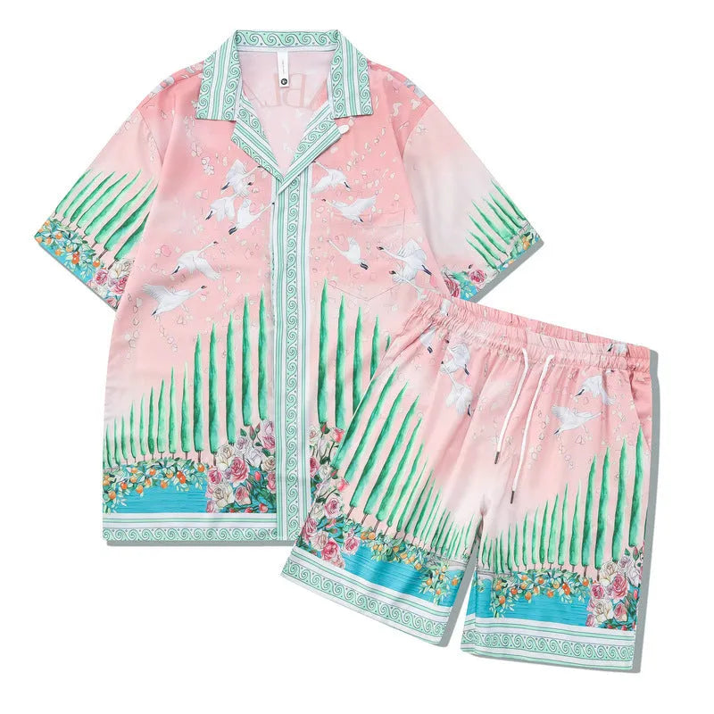 Plaid short sleeve shirt and trouser outfit for teenagers in European American style