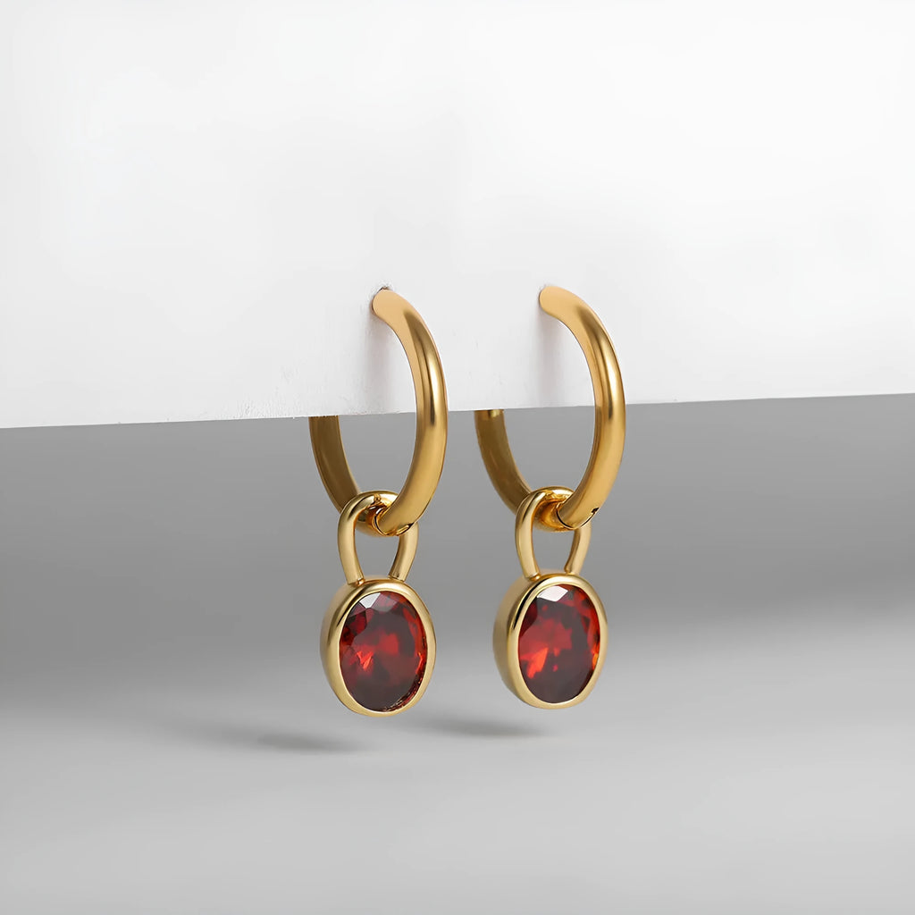 Women's retro oval zircon earrings in copper showing elliptical design