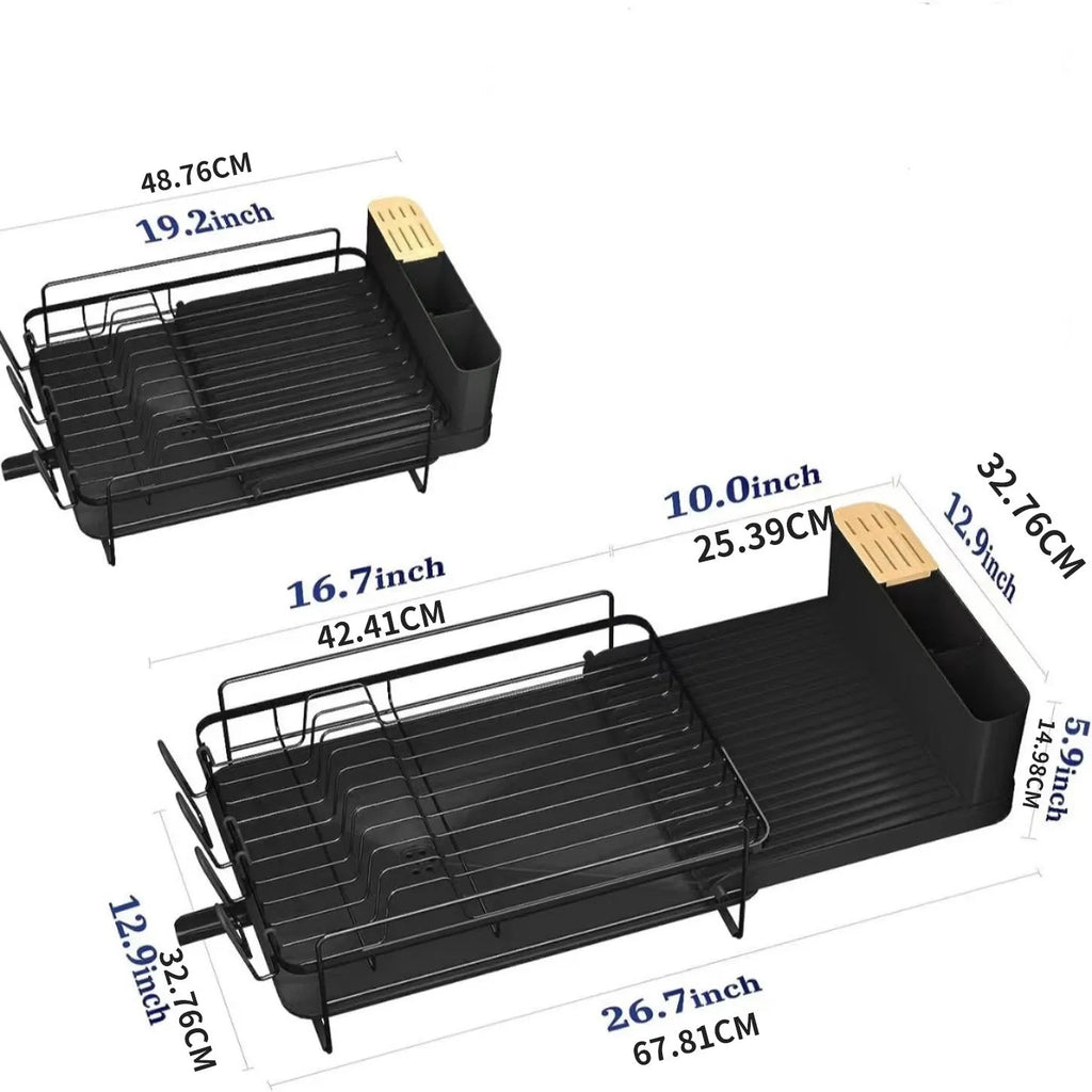 Carbon steel retractable cutlery drain rack with foldable design for kitchen utensil drying