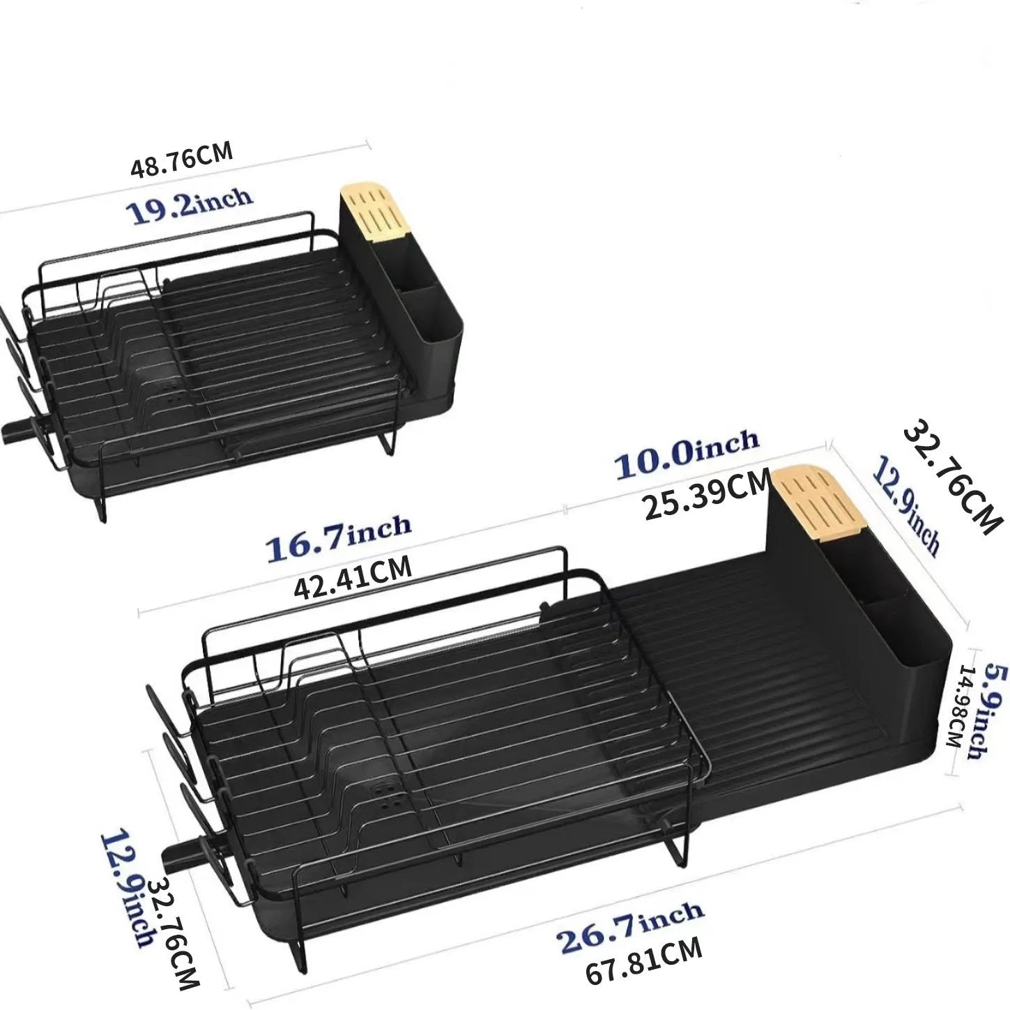 Carbon steel retractable cutlery drain rack with foldable design for kitchen utensil drying