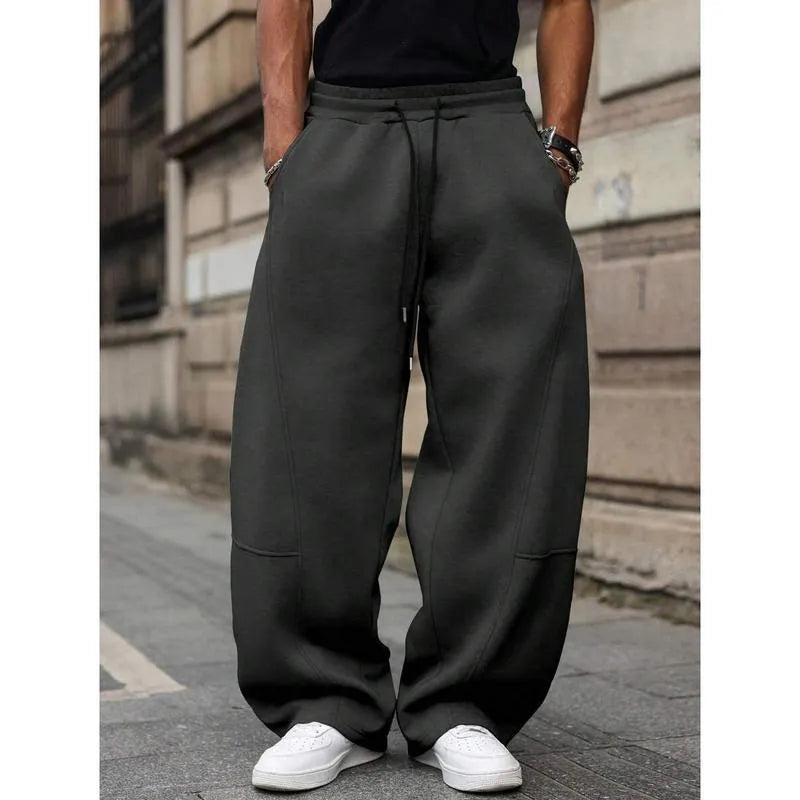 Men's high waist straight-leg casual trousers in a thin bamboo fibre fabric, shown in a cropped length.