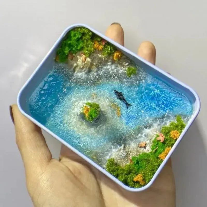 DIY bamboo marine landscape handmade model ornament with whale and island theme options