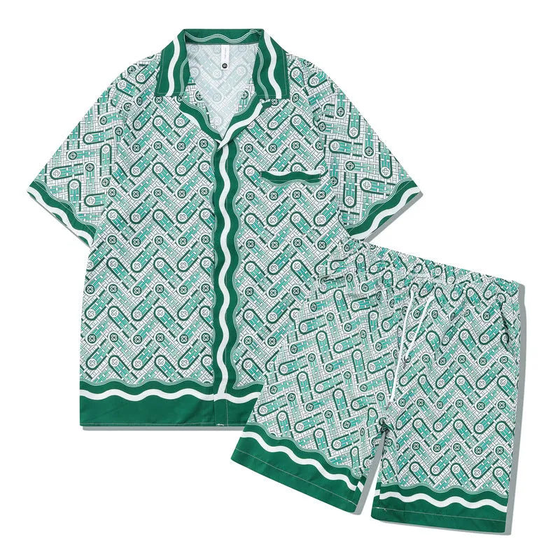 Plaid short sleeve shirt and trouser outfit for teenagers in European American style