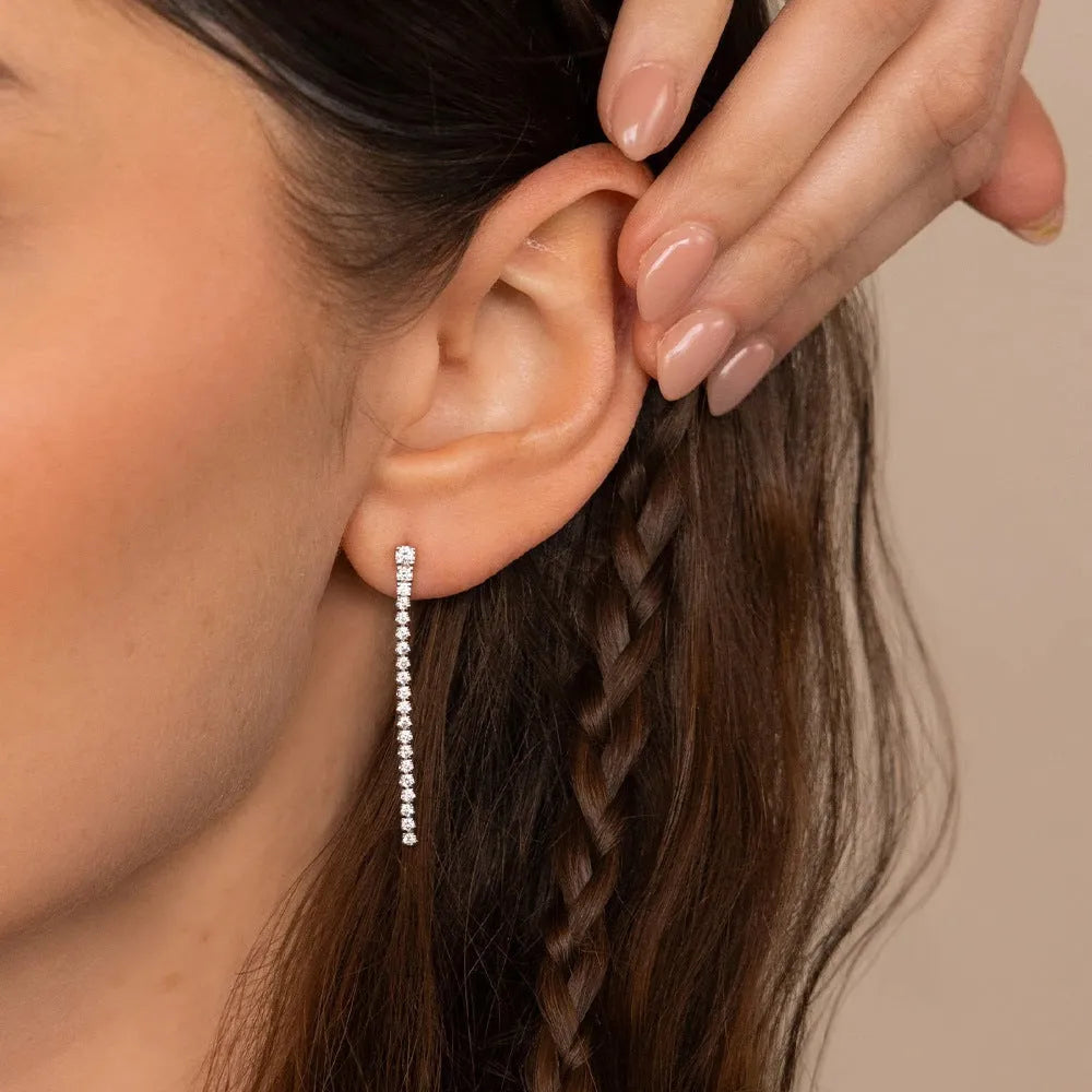 Women's geometric zircon earrings with Chinese style lines in stainless steel, gold and steel colour options
