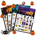 Halloween pumpkin bingo game cards on a table, paper set measuring 13x18 cm