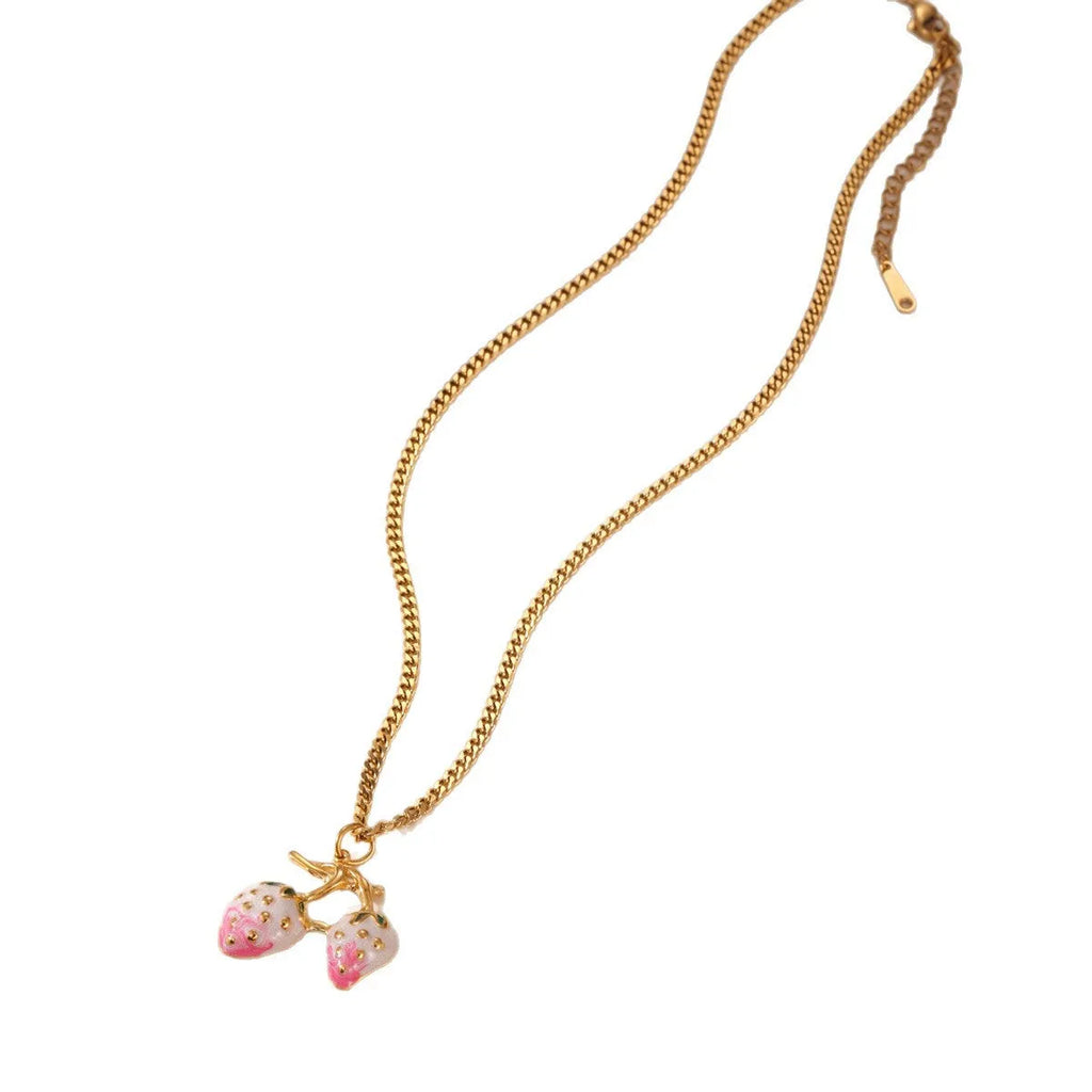 Strawberry fruit pendant necklace for women in red or white gradient colour on adjustable alloy chain