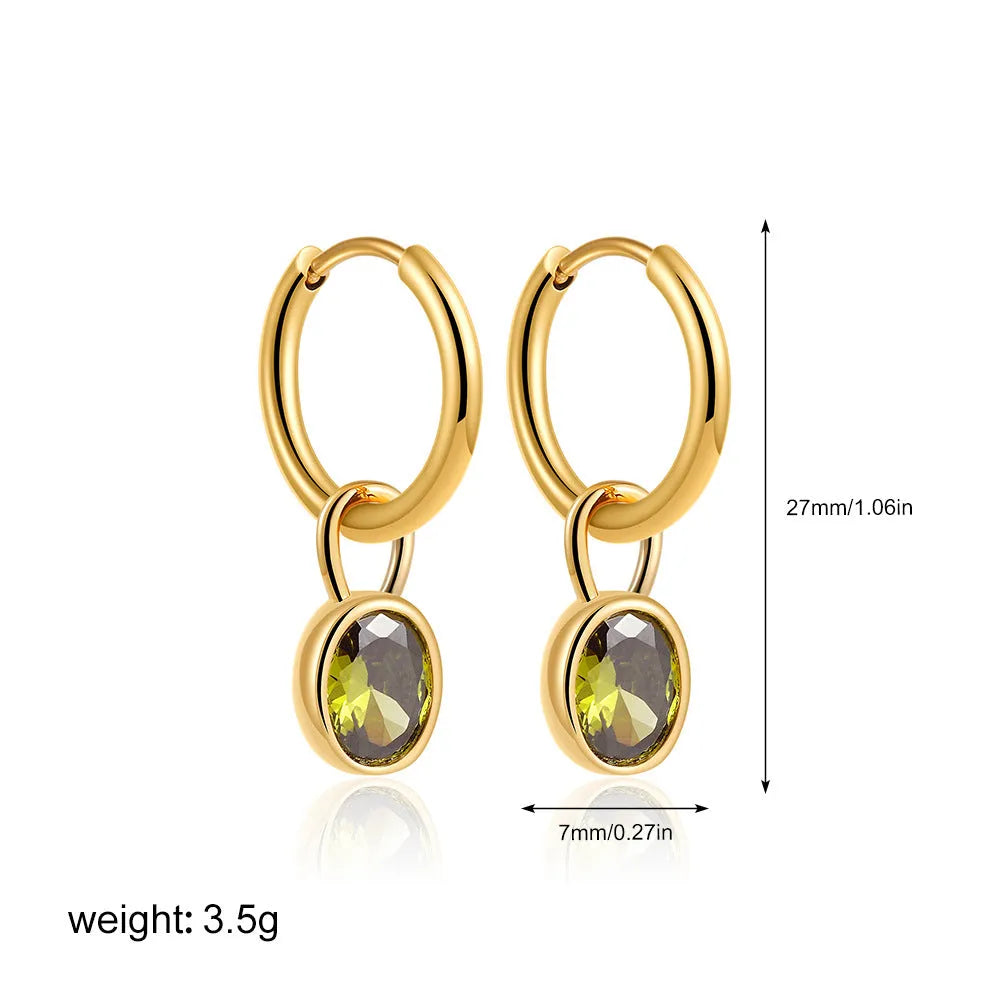 Women's retro oval zircon earrings in copper showing elliptical design
