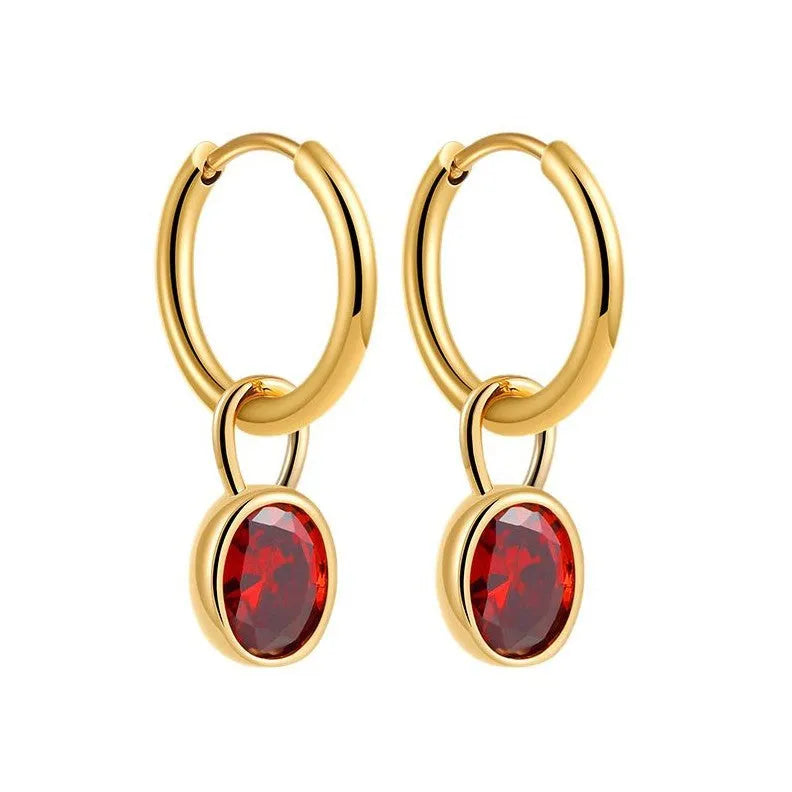 Women's retro oval zircon earrings in copper showing elliptical design