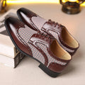Men's black houndstooth plaid casual shoes with square toe and lace-up front.