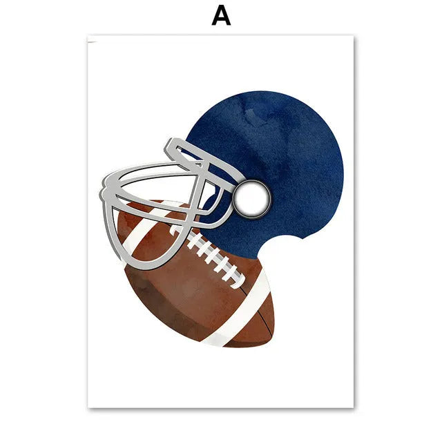 Cartoon ball sports canvas poster with football basketball baseball for children bedroom wall decor