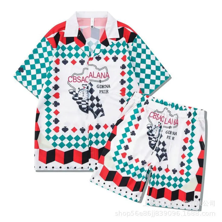 Plaid short sleeve shirt and trouser outfit for teenagers in European American style
