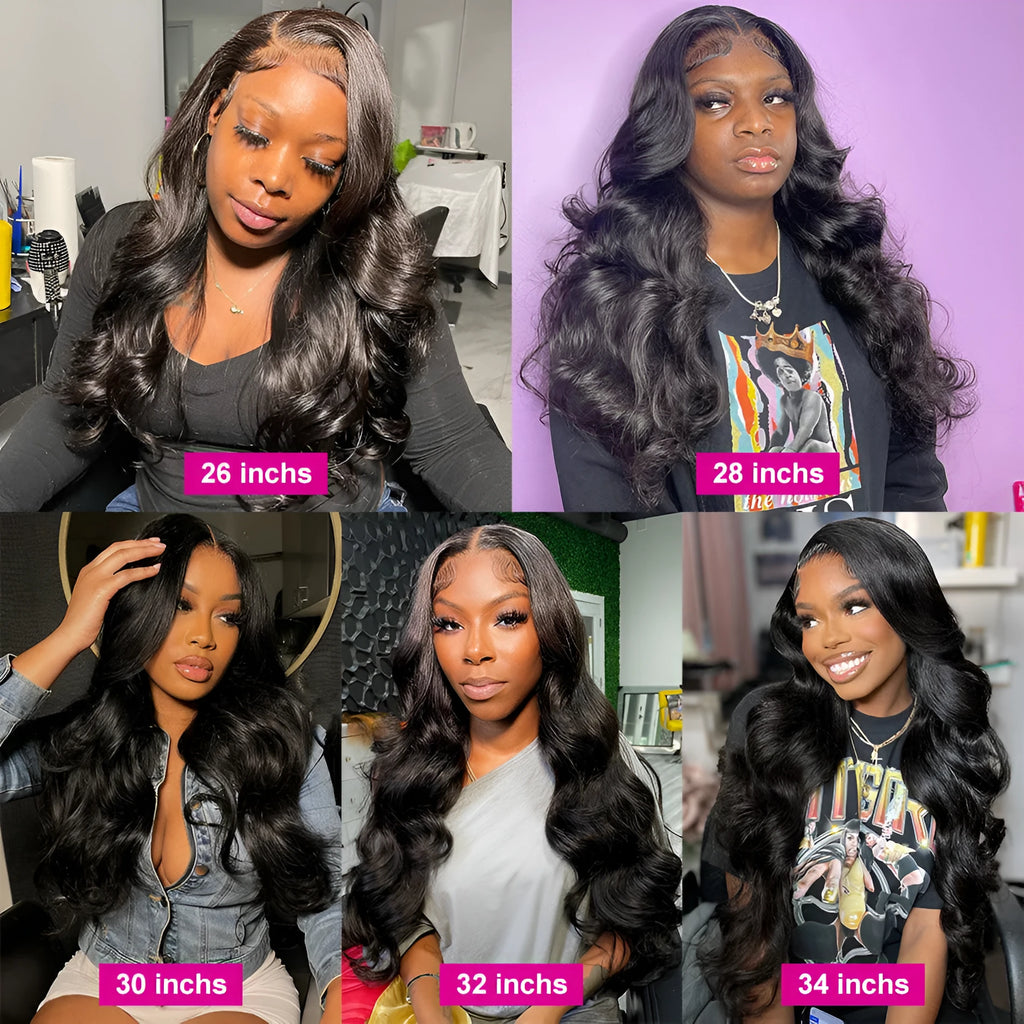 Black long curly synthetic lace front wig with side bangs on a model